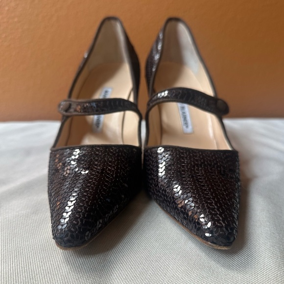 Manolo Blahnik Brown “Campari” Sequin Mary Jane Heels Size 40 Amazing Condition! - Picture 10 of 15